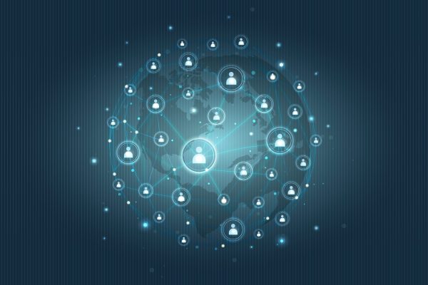 Blue social network technology icons background vector